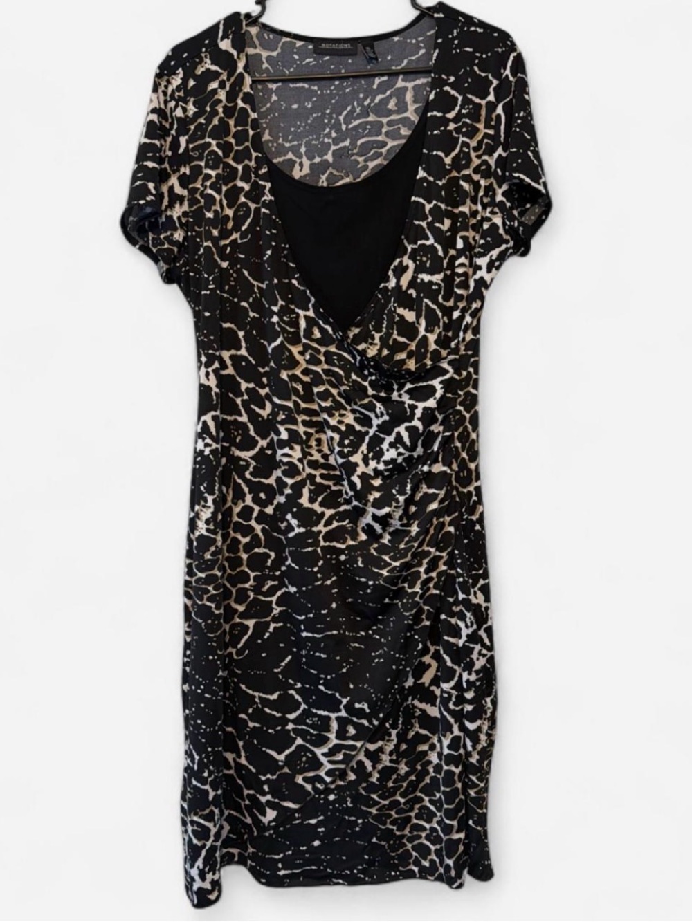 Notations Black and Tan Animal Print Wrap Dress